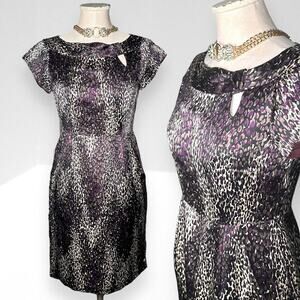 NANETTE LEPORE 100% Silk Cheetah Print Sheath Cocktail Dress Pencil Cap Sleeve 2